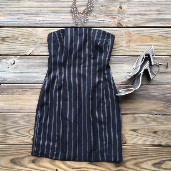 Dresses & Skirts - Vintage Italian pinstripe wool navy mini dress